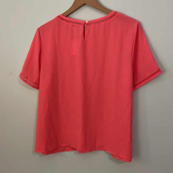NWT J. Crew Short-Sleeve Top with Ladder Trim - Neon Pink / Coral - Size Large - Picture 2 of 10
